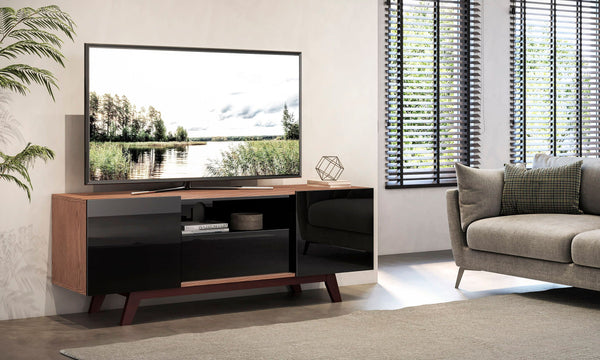 70" Modern Black Lacquer Media Console - In Front of Home