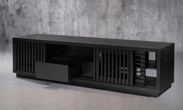 OLIVER-82" OAK MEDIA CONSOLE IN AN EBONY FINISH