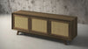 MADELINA -75" MID-CENTURY MODERN SOLID PINE TVCONSOLE/SIDEBOARD WITH CANE DOORS IN A WALNUT FINISH