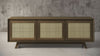 MADELINA -75" MID-CENTURY MODERN SOLID PINE TVCONSOLE/SIDEBOARD WITH CANE DOORS IN A WALNUT FINISH
