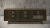 SOPHIA -75" MID-CENTURY MODERN SOLID PINE TVCONSOLE/SIDEBOARD WITH SLATTED DOORS IN A WALNUT FINISH