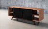 70" Modern Black Lacquer Media Console - Drawers Open
