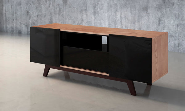 70" Modern Black Lacquer Media Console - Side View