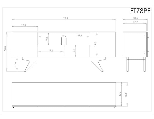 78" Stunning Mid-Century Modern Iron Wood Media Console FT78PF