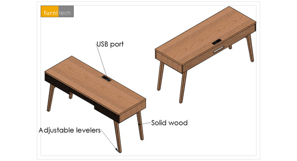 66" MID-CENTURY MODERN OAK WRITING DESK - TANGO-DK66HO