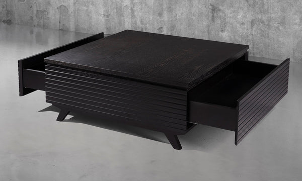 40” MID-CENTURY MODERN SQUARE OAK COFFEE TABLE - EBONY FINISH; TANGO-CT40SEB